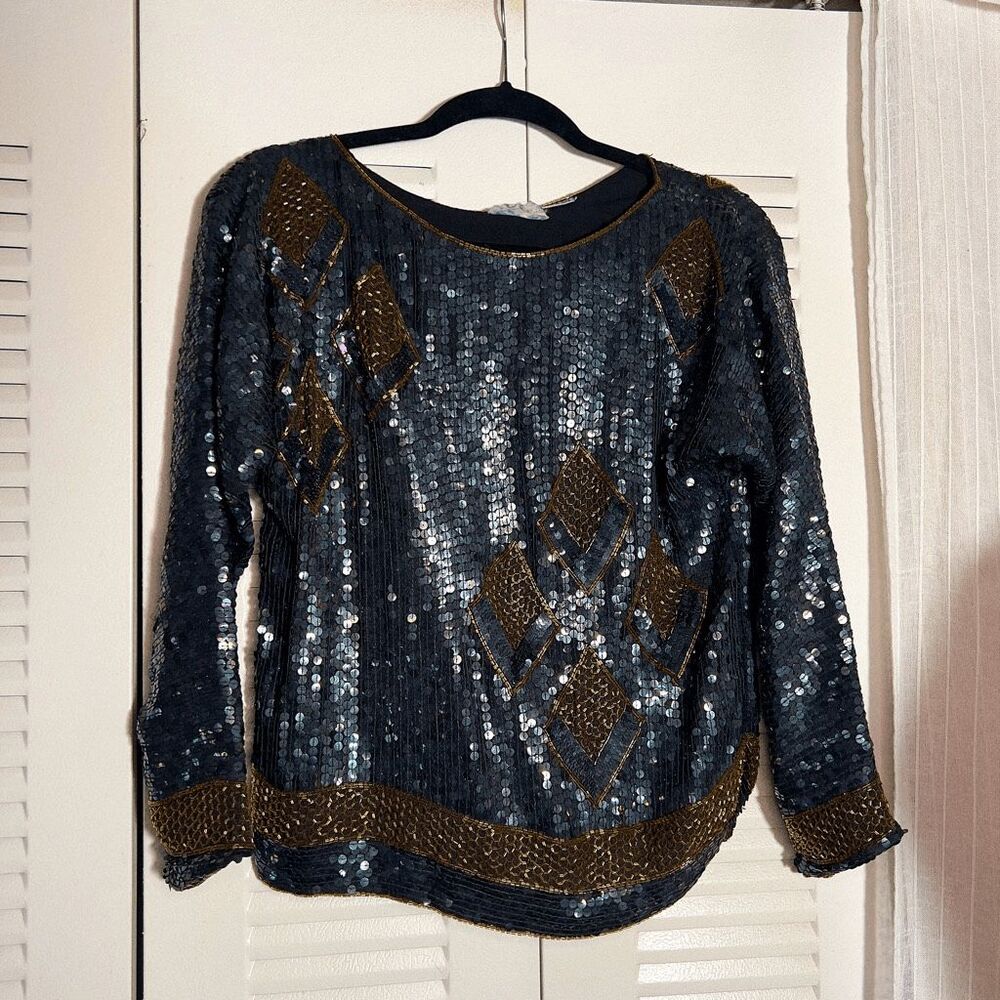 Swee Lo Blouse Size S Vintage 80's Sequined Showstopper Statement Piece Blouse
